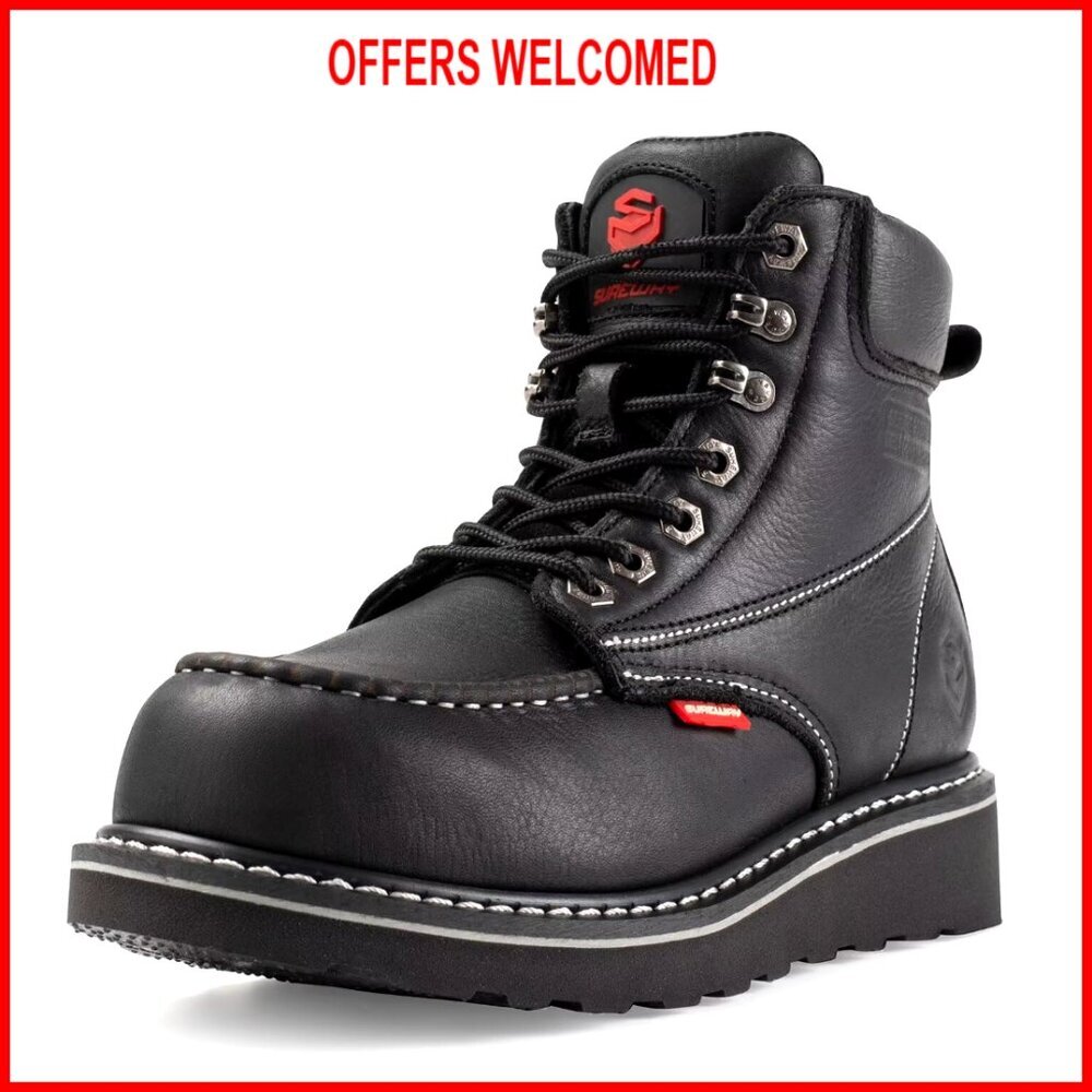 Men's 6" Steel Toe Work Boots, Full Grain Leather, Oil Slip Resistant
